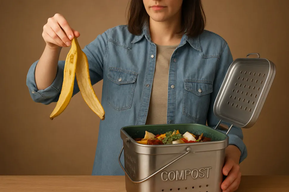 Al igual que ocurre con las cáscaras de huevo y los posos de café, el mejor uso de la cáscara de plátano en el jardín es en el compost / Foto generada por inteligencia artificial