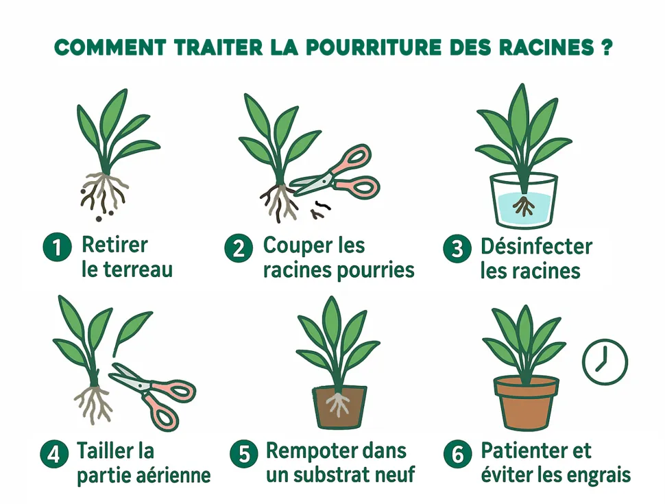 Les six &eacute;tapes pour traiter la pourriture des racines.
