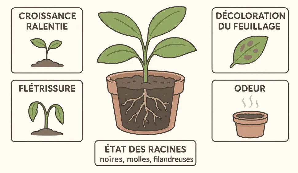 Vertoont je plant meerdere van deze symptomen? Dan zijn de wortels waarschijnlijk aan het rotten.