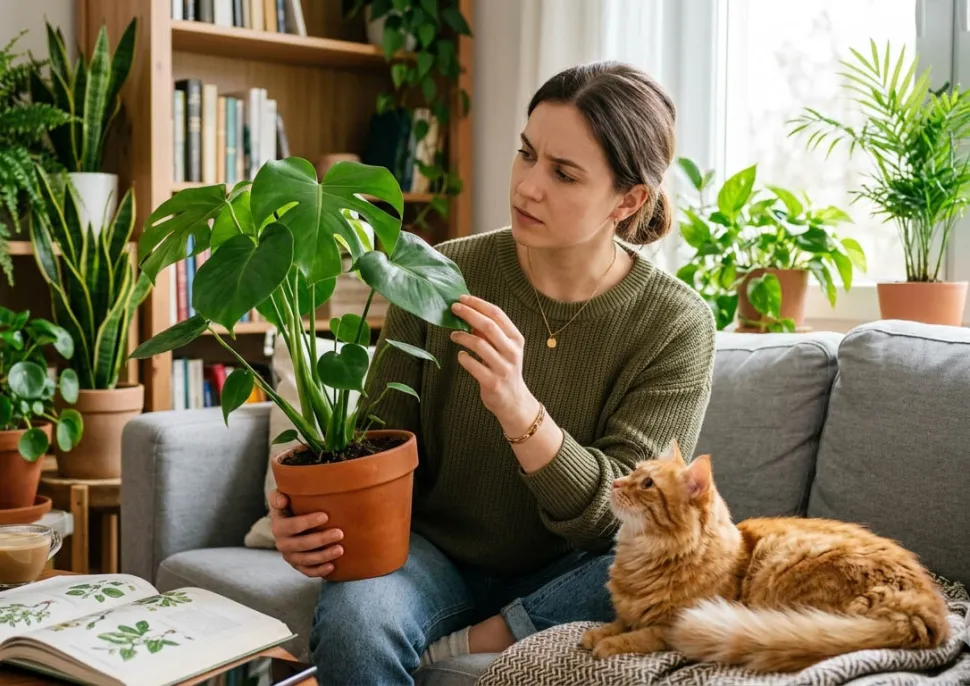 La Monstera deliciosa es una de las plantas tóxicas para perros y gatos – Foto generada por IA