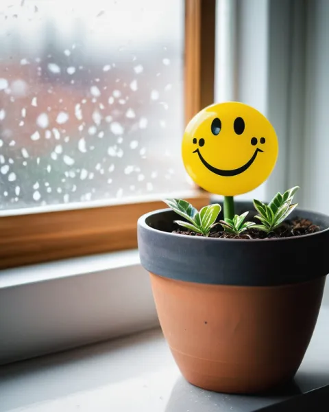 Eine Pflanze mit dem Kopf eines content-Emojis