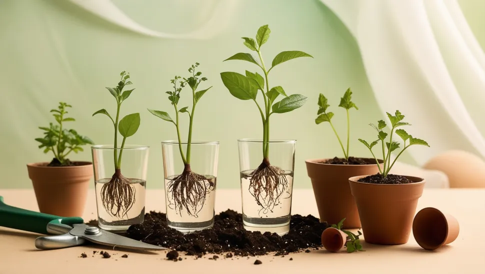 Esquejes de plantas en agua