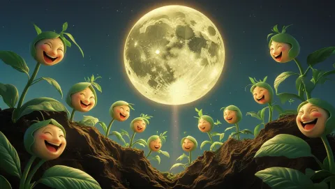 Illustration lune plantes qui rient