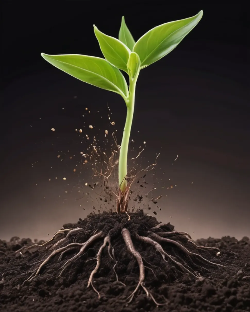 Green plant with roots