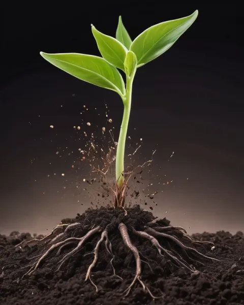 Grøn plante med rødder