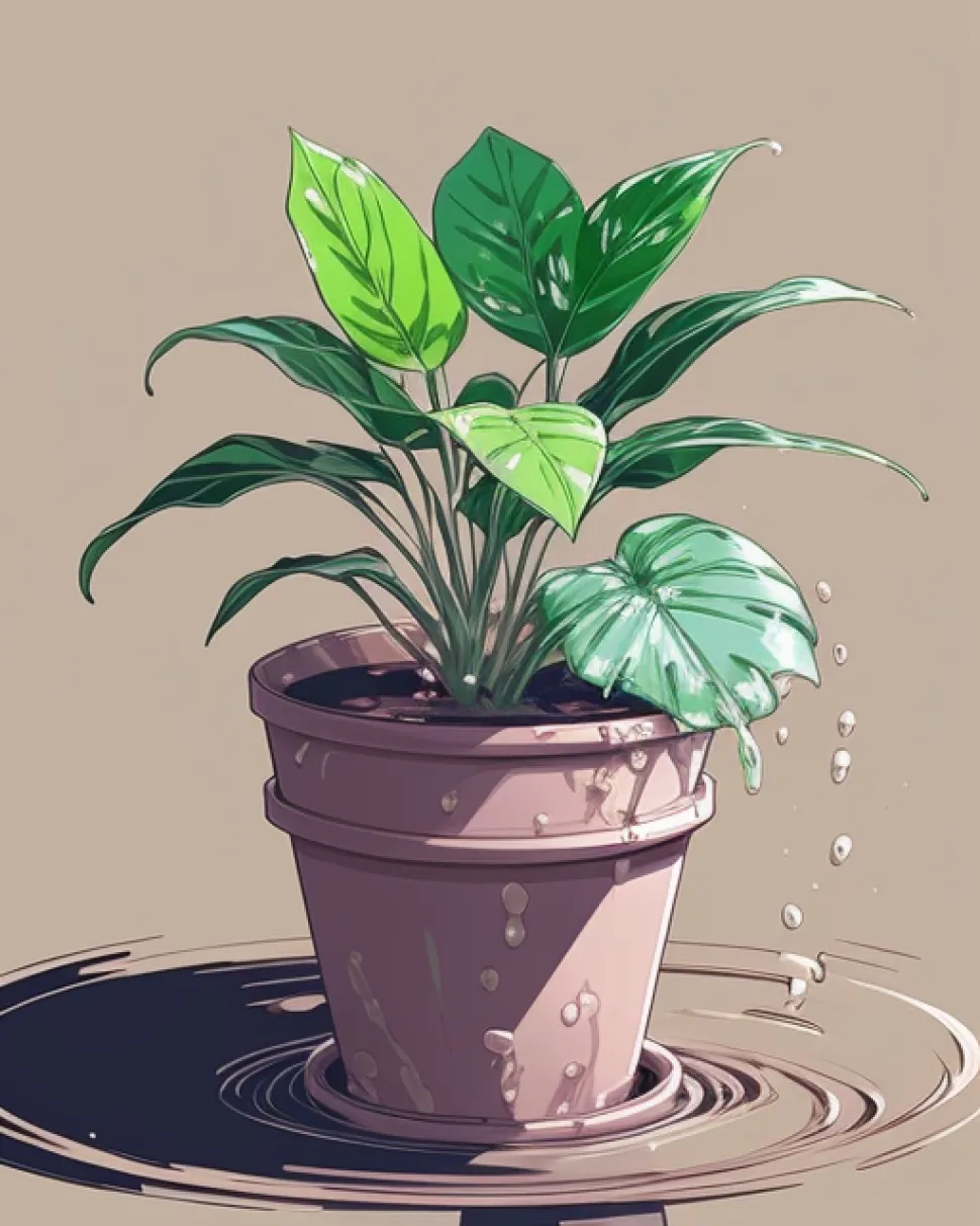Pianta in vaso con troppa acqua