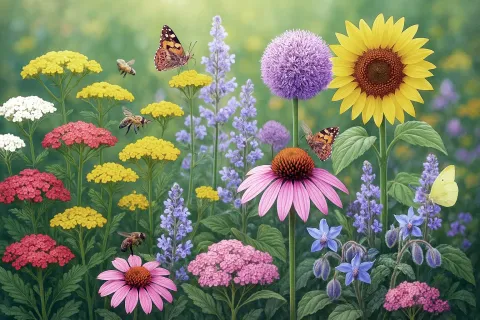 Illustrazione di fiori melliferi e nettariferi